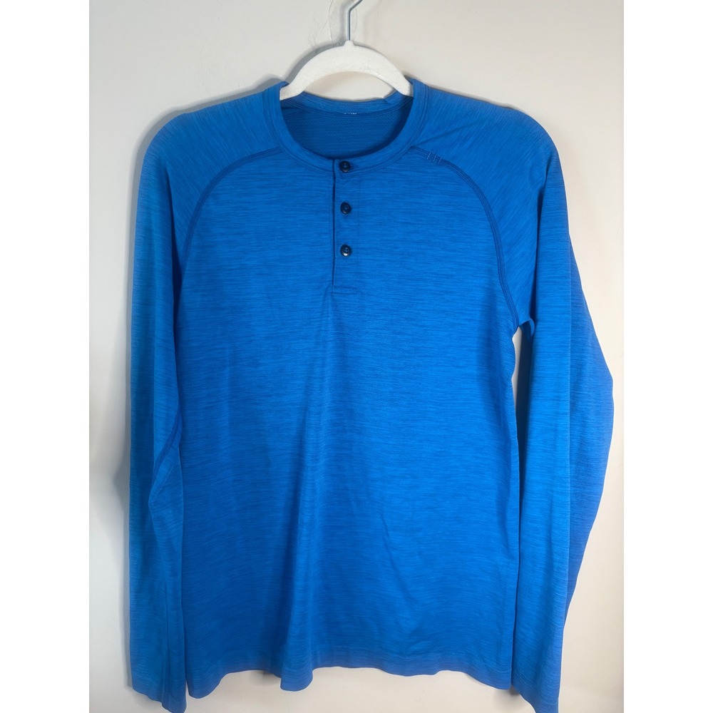 Lululemon Mens Long Sleeve Athletic Shirt Blue Crew Neck‎ Quick Dry Performance